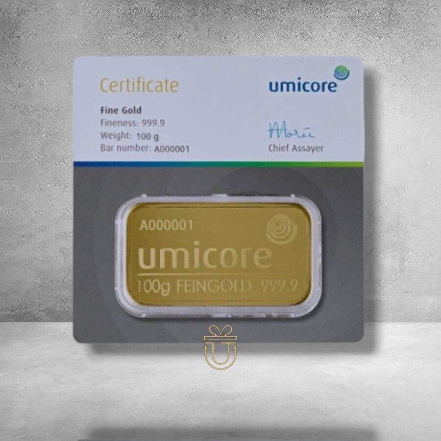 Umicore Gold Bar Card 100g **